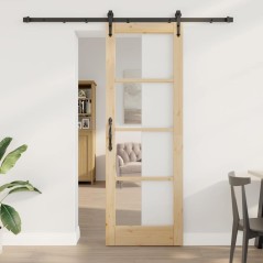 Set di Porta Scorrevole vidaXL con Hardware 73.5x211 cm Legno Massello di Pino