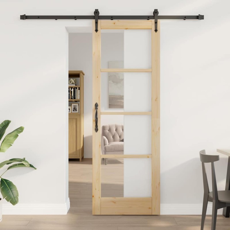 Set di Porta Scorrevole vidaXL con Hardware 73.5x211 cm Legno Massello di Pino Set di Porta Scorrevole vidaXL con Hardware 73.5x211 cm Legno Massello di Pino