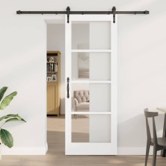 Porta Scorrevole vidaXL con Set di Ferramenta Bianca 78x211 cm Legno Massello di Pino