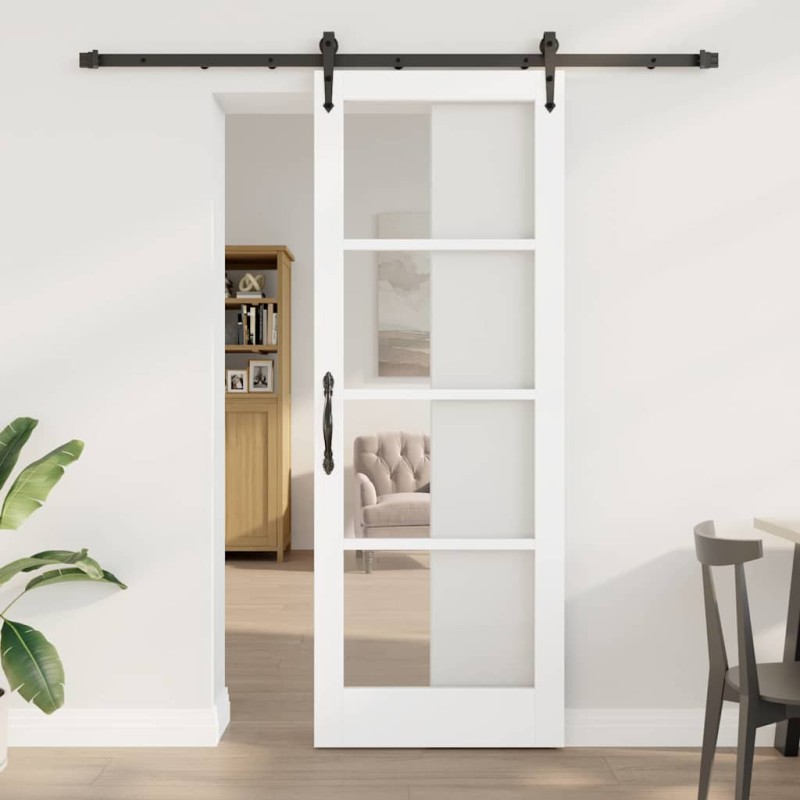 Porta Scorrevole vidaXL con Set di Ferramenta Bianca 78x211 cm Legno Massello di Pino Porta Scorrevole vidaXL con Set di Ferramenta Bianca 78x211 cm Legno Massello di Pino