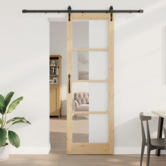 Set di Porta Scorrevole vidaXL con Ferramenta 78x232 cm Legno Massello di Pino