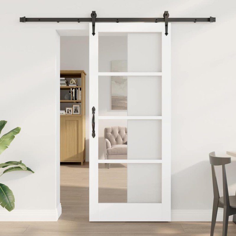 Set Porta Scorrevole vidaXL con Kit di Montaggio Bianca 83x202 cm Rete ha Legno Massello di Pino Set Porta Scorrevole vidaXL con Kit di Montaggio Bianca 83x202 cm Rete ha Legno Massello di Pino