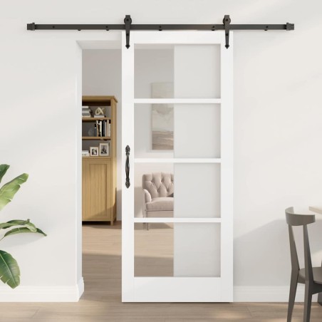 Set Porta Scorrevole vidaXL con Kit di Montaggio Bianca 83x202 cm Rete ha Legno Massello di Pino
