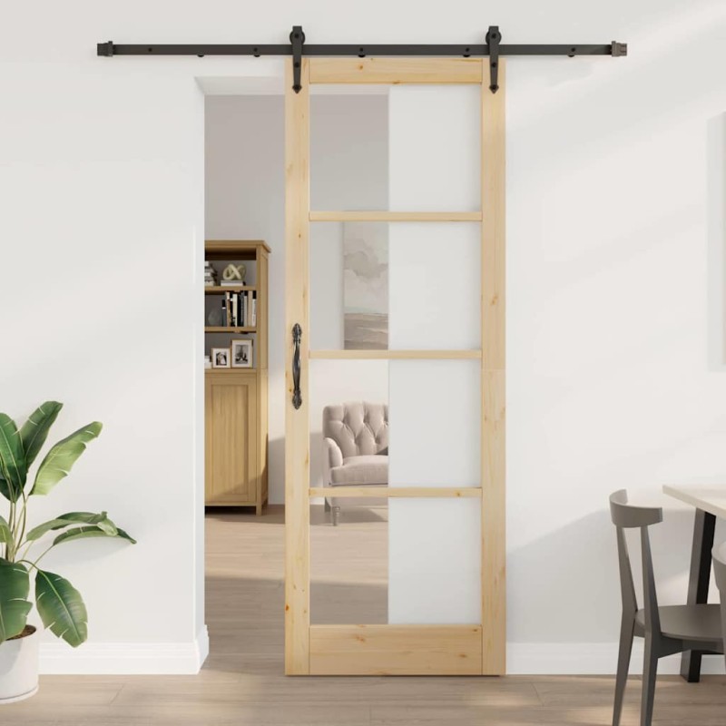 Set di porta scorrevole vidaXL con accessori 83x232 cm in legno massello di pino Set di porta scorrevole vidaXL con accessori 83x232 cm in legno massello di pino