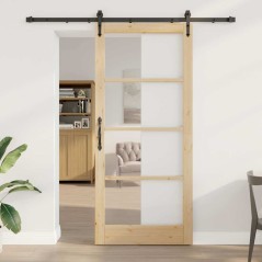 Set di Porta Scorrevole vidaXL con Hardware 93x211 cm Legno Massello di Pino
