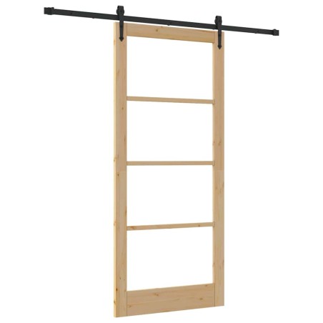 Set di Porta Scorrevole vidaXL con Hardware 93x211 cm Legno Massello di Pino