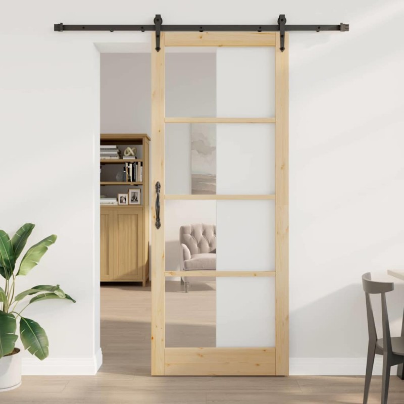 Set Porta Scorrevole vidaXL con Hardware 93x232 cm Legno Massello di Pino Set Porta Scorrevole vidaXL con Hardware 93x232 cm Legno Massello di Pino