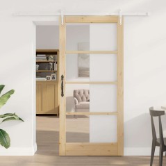 vidaXL Porta Scorrevole con Set di Ferramenta 93x202 cm Legno Massello di Pino