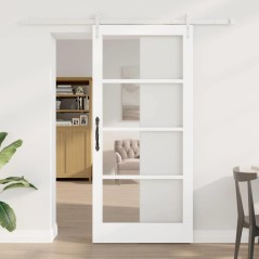 Set Porta Scorrevole VidaXL con Hardware Bianca 93x202 cm Legno Massiccio Pino