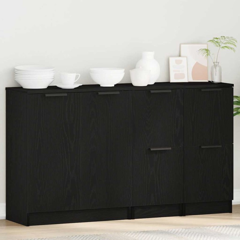 vidaXL Credenze 3 pcs Nero Rovere Legno Ingegnerizzato vidaXL Credenze 3 pcs Nero Rovere Legno Ingegnerizzato
