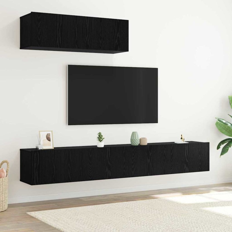 vidaXL Set Mobile TV 3 Pezzi Montato a Parete Rovere Nero Legno Ingenerizzato