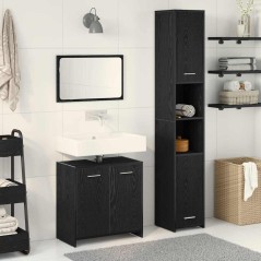 vidaXL Set di mobili da bagno in 3 pezzi Rovere Nero Legno Ingegnerizzato