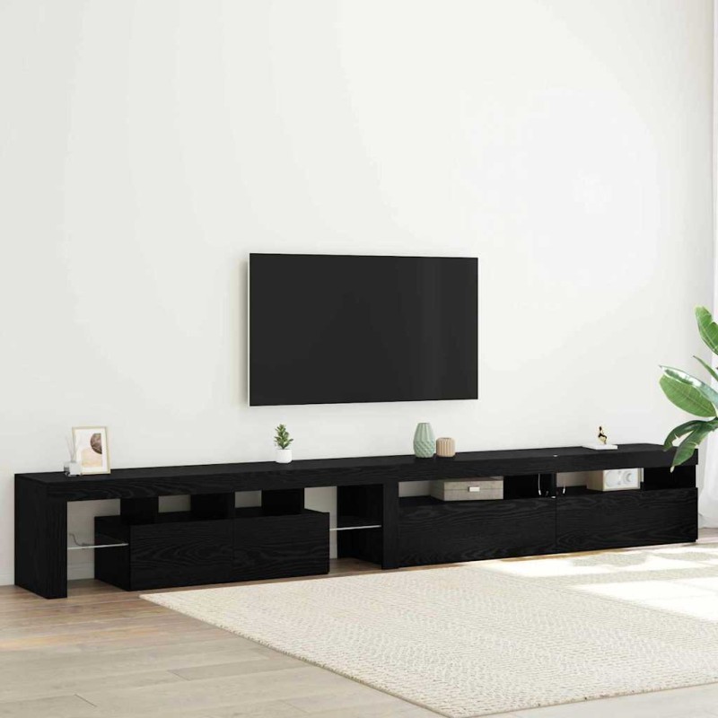 Mobili TV vidaXL 3 pcs con Luci LED Quercia Nera Legno Ingegnerizzato