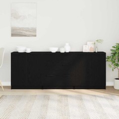 vidaXL 3 Pezzi Mobiletti Nero Rovere Legno Ingegnere
