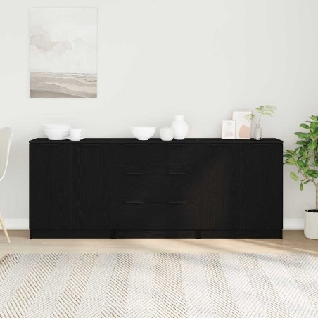 vidaXL 3 Pezzi Mobiletti Nero Rovere Legno Ingegnere