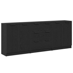 vidaXL 3 Pezzi Mobiletti Nero Rovere Legno Ingegnere