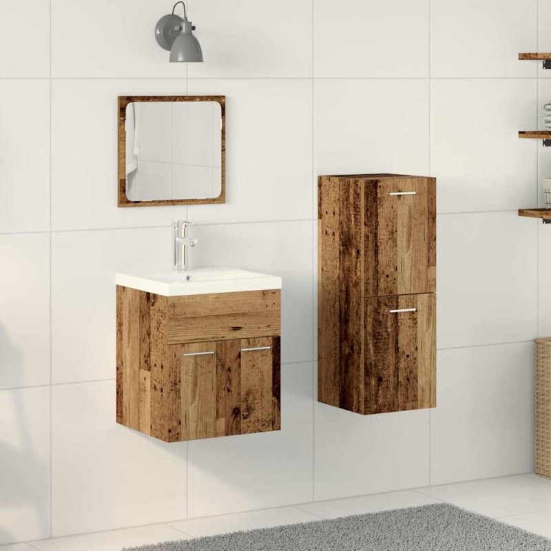 vidaXL Set di mobili da bagno in legno antico e legno ingegnerizzato