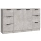 Credenze 3 pz Grigio Cemento in Legno Multistrato Credenze 3 pz Grigio Cemento in Legno Multistrato