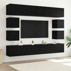 vidaXL Set di mobili TV da 8 pezzi – Montato a muro in legno ingegnerizzato finto rovere nero