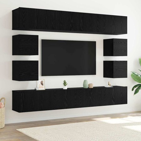 vidaXL Set di mobili TV da 8 pezzi – Montato a muro in legno ingegnerizzato finto rovere nero