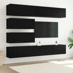 vidaXL Set di mobili TV da 10 pezzi - Montaggio a parete in legno ingegnerizzato effetto rovere nero