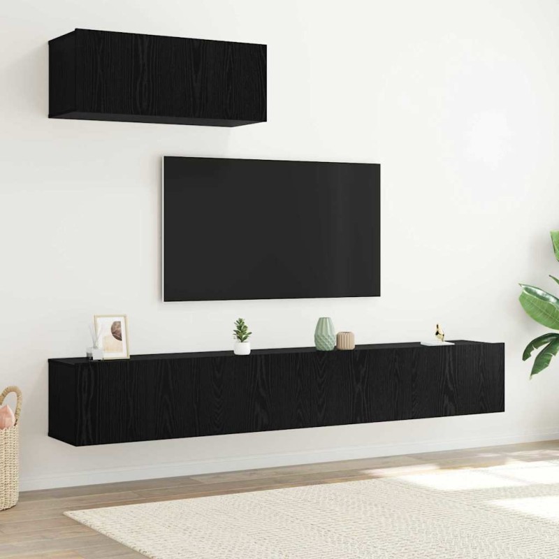 vidaXL Set di Mobili TV a Parete in Legno Ingranito Nero vidaXL Set di Mobili TV a Parete in Legno Ingranito Nero