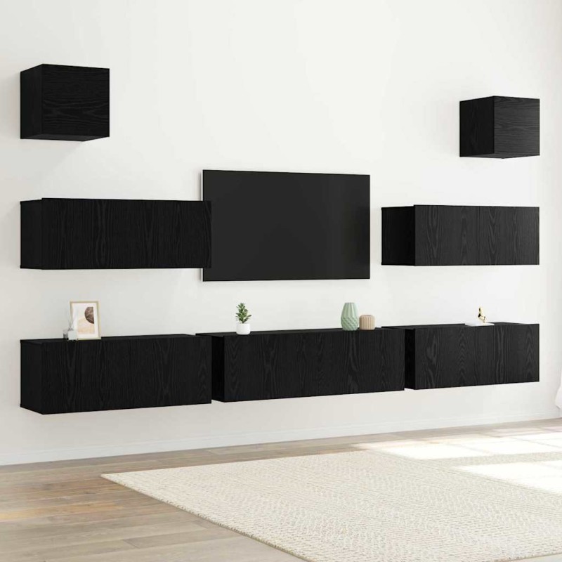vidaXL Set di Mobili TV da 7 pezzi da Parete in Rovere Nero in Legno Ingegnerizzato vidaXL Set di Mobili TV da 7 pezzi da Parete in Rovere Nero in Legno Ingegnerizzato
