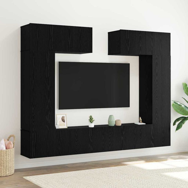 vidaXL Set di 8 Pezzi di Mobile TV – A Muro in Rovere Nero, Legno Ingegnerizzato vidaXL Set di 8 Pezzi di Mobile TV – A Muro in Rovere Nero, Legno Ingegnerizzato