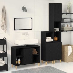 Set di Mobili da Bagno da 3 Pezzi vidaXL in Rovere Nero Legno Ingegnerizzato