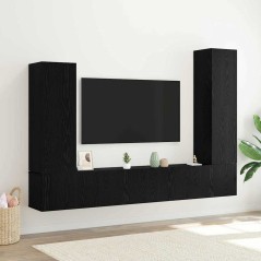 vidaXL Set di mobili per TV a muro in 4 pezzi in rovere nero e legno ingegnerizzato.