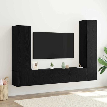 vidaXL Set di mobili per TV a muro in 4 pezzi in rovere nero e legno ingegnerizzato.