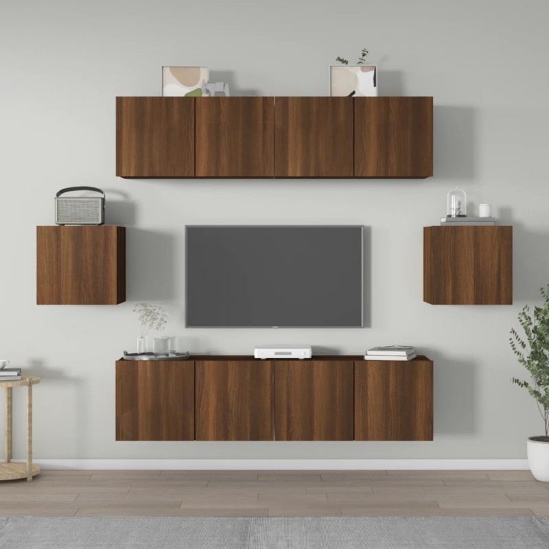 Set Mobili Porta TV 6 pz Rovere Marrone in Legno Multistrato Set Mobili Porta TV 6 pz Rovere Marrone in Legno Multistrato