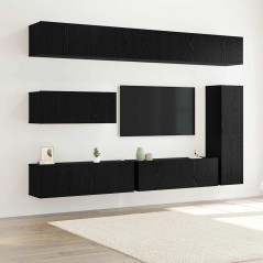 vidaXL Set di mobili TV 7 pezzi - da parete - legno ingegnerizzato effetto rovere nero