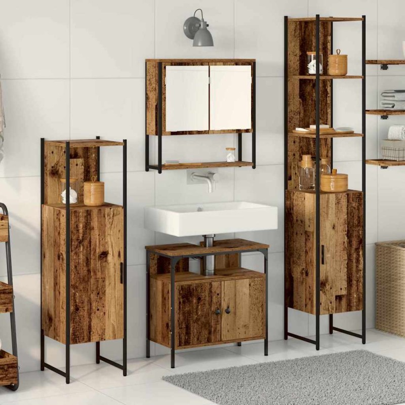 vidaXL Set di mobili da bagno in 4 pezzi in legno antico e legno ingegnerizzato vidaXL Set di mobili da bagno in 4 pezzi in legno antico e legno ingegnerizzato