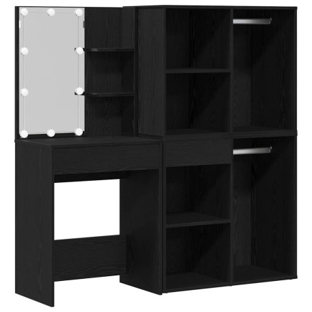 vidaXL Tavolo da trucco LED con 2 armadietti in rovere nero in legno ingegnerizzato
