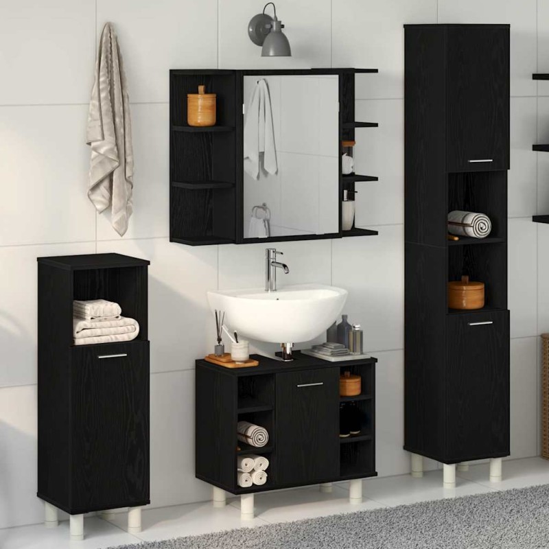 vidaXL Set di mobili per bagno 4 pezzi in legno ingegnerizzato rovere nero vidaXL Set di mobili per bagno 4 pezzi in legno ingegnerizzato rovere nero