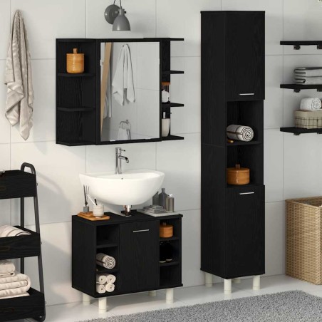 vidaXL Set di Mobili per Bagno 3 Pezzi Rovere Nero Legno Ingegnerizzato