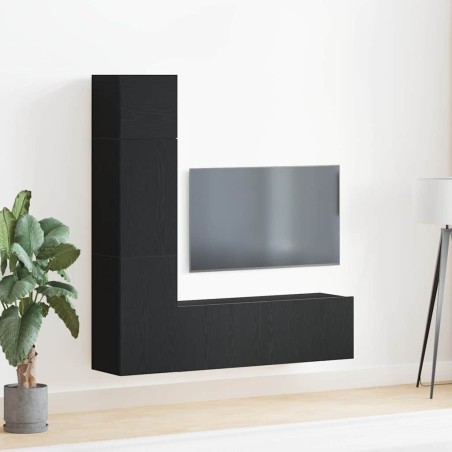vidaXL Set di unità TV a muro in 3 pezzi di , in legno ingegnerizzato nero
