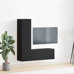 vidaXL Set di mobili per TV a 3 pezzi in legno ingegnerizzato, colore nero.