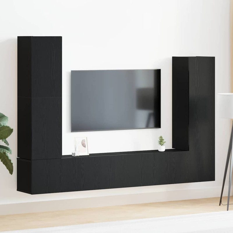 vidaXL Set di Mobile TV da Parete in Rovere Nero in Legno Ingegnerizzato