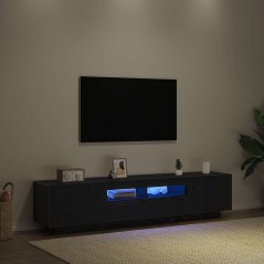 Mobile TV vidaXL con luci LED, Nero Rovere, 180x35x40 cm, in legno ingegnerizzato