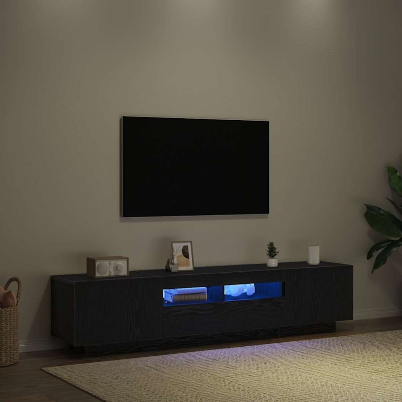Mobile TV vidaXL con luci LED, Nero Rovere, 180x35x40 cm, in legno ingegnerizzato Mobile TV vidaXL con luci LED, Nero Rovere, 180x35x40 cm, in legno ingegnerizzato