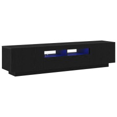 Mobile TV vidaXL con luci LED, Nero Rovere, 180x35x40 cm, in legno ingegnerizzato