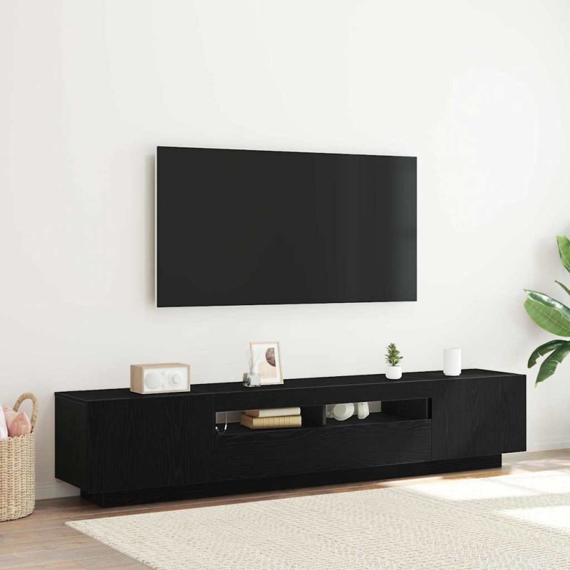 Mobile TV vidaXL con luci LED, nero Rovere, 200x35x40 cm, in legno ingegnerizzato Mobile TV vidaXL con luci LED, nero Rovere, 200x35x40 cm, in legno ingegnerizzato