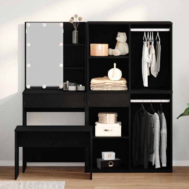 Set da toeletta vidaXL con LED in Rovere Nero e Legno Ingegnerizzato