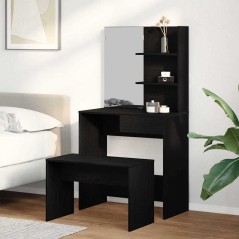Set di Tavoli da Trucco vidaXL in Legno Ingegnerizzato Rovere Nero