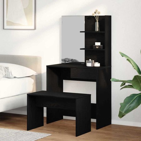Set di Tavoli da Trucco vidaXL in Legno Ingegnerizzato Rovere Nero