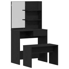 Set di Tavoli da Trucco vidaXL in Legno Ingegnerizzato Rovere Nero