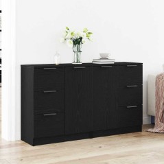 vidaXL Credenze 2 pz Nero Rovere 60x30x70 cm Legno ingegnerizzato