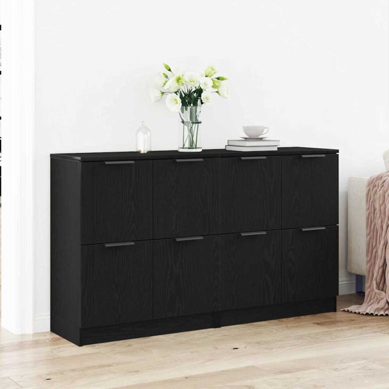 vidaXL Credenze 2 pz Nero Rovere 60x30x70 cm Legno ingegnerizzato